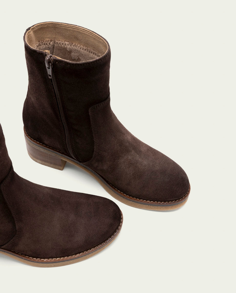 MOCHA LIDIA LEATHER ANKLE BOOTS WITH ZIPPER