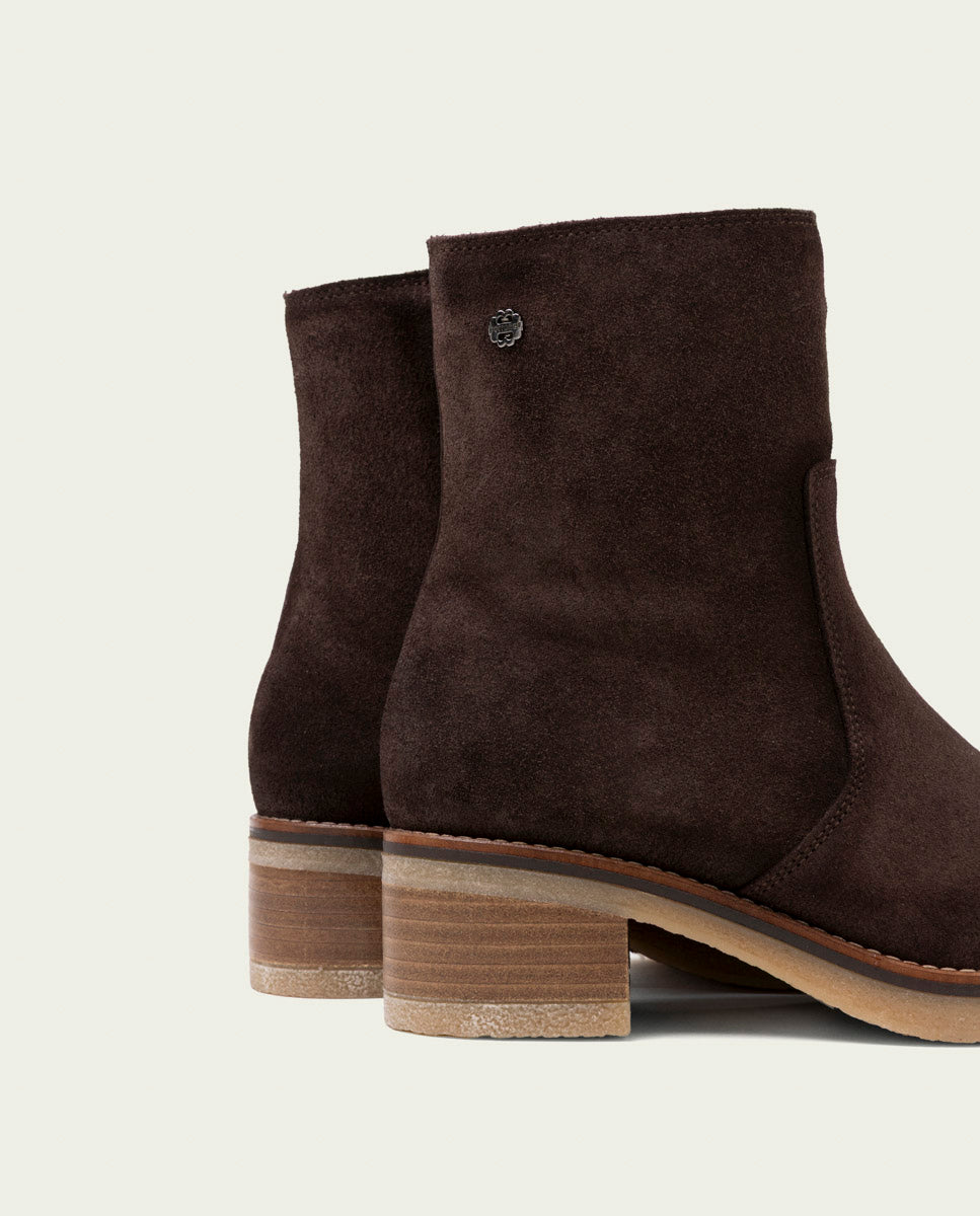 MOCHA LIDIA LEATHER ANKLE BOOTS WITH ZIPPER