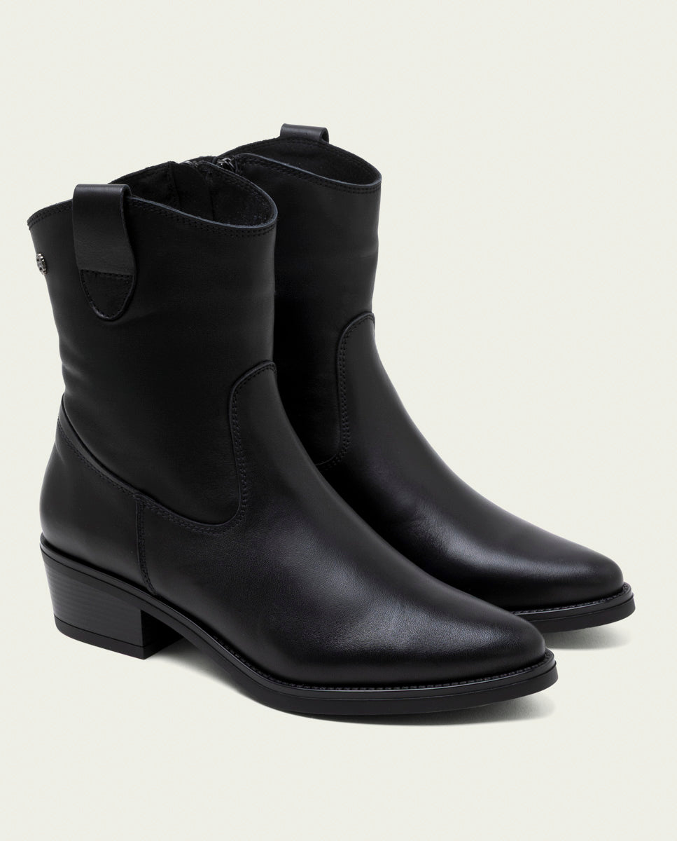 BLACK MARTA LEATHER ANKLE BOOTS WITH ZIPPER