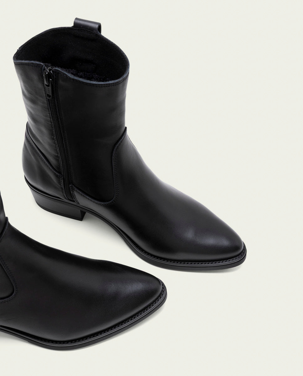 BLACK MARTA LEATHER ANKLE BOOTS WITH ZIPPER
