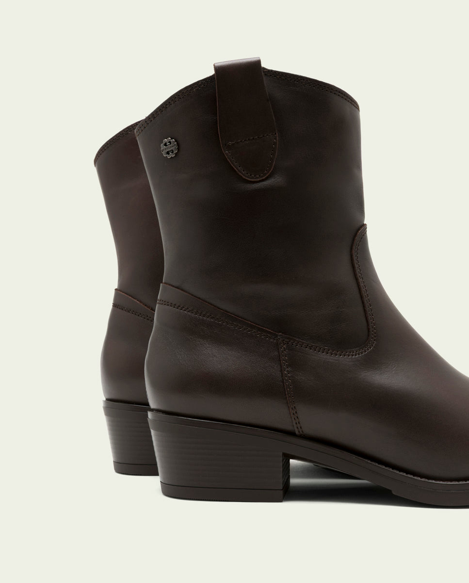 MARTA MOCHA LEATHER ANKLE BOOTS WITH ZIP