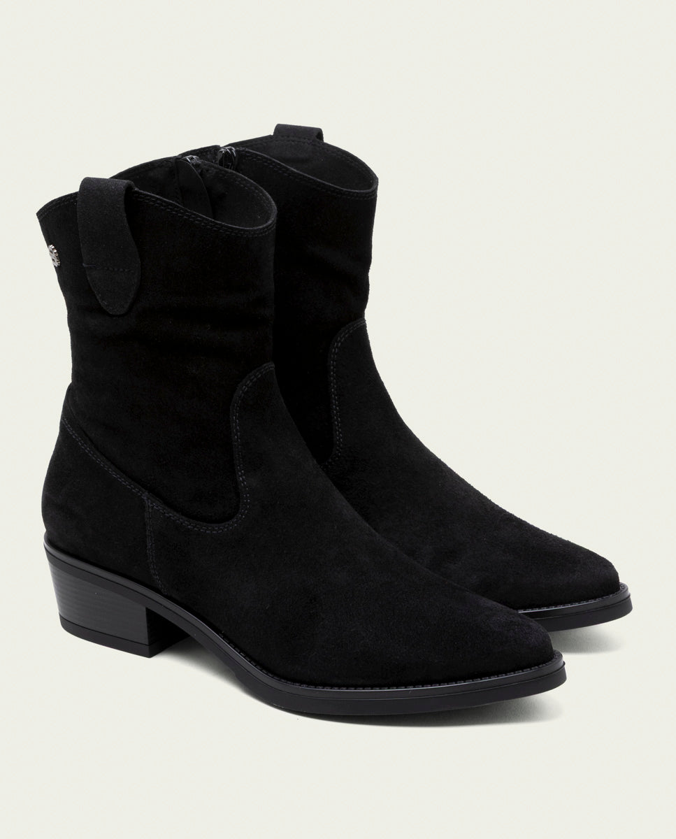 BLACK MALENA LEATHER ANKLE BOOTS WITH ZIPPER