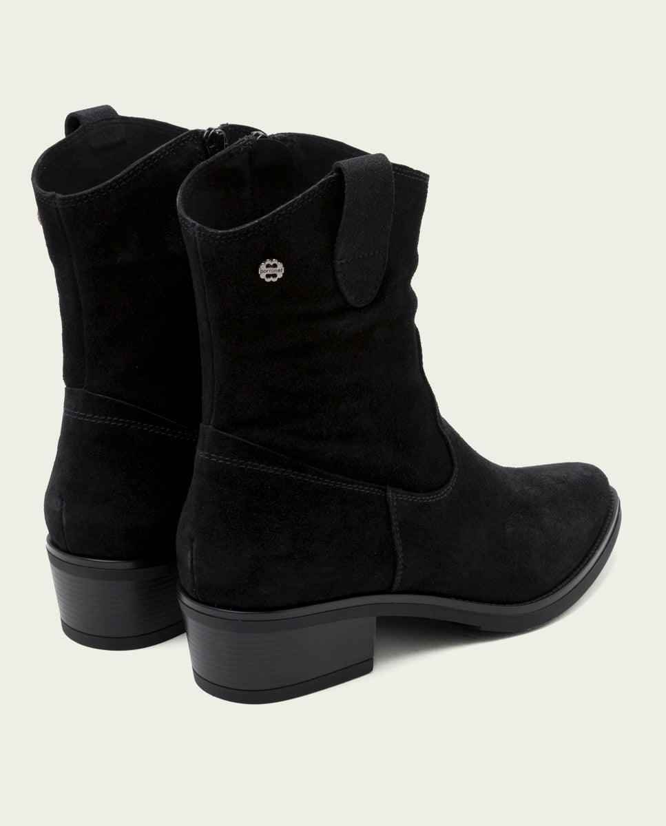 BLACK MALENA LEATHER ANKLE BOOTS WITH ZIPPER