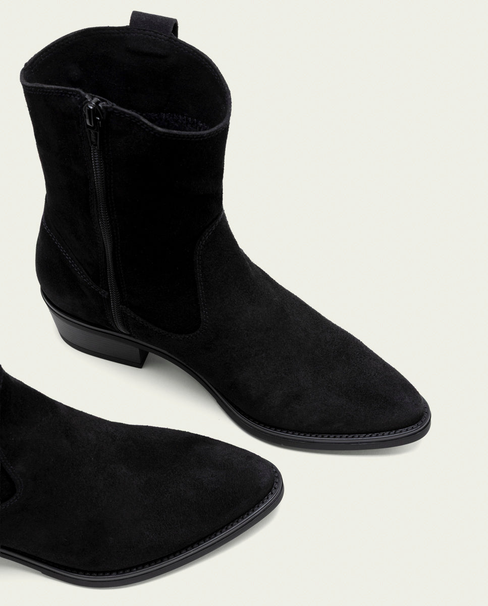 BLACK MALENA LEATHER ANKLE BOOTS WITH ZIPPER