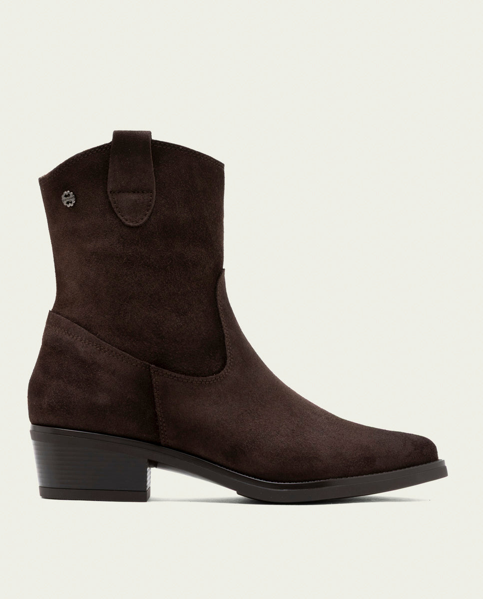 MOCHA MALENA LEATHER ANKLE BOOTS WITH ZIPPER