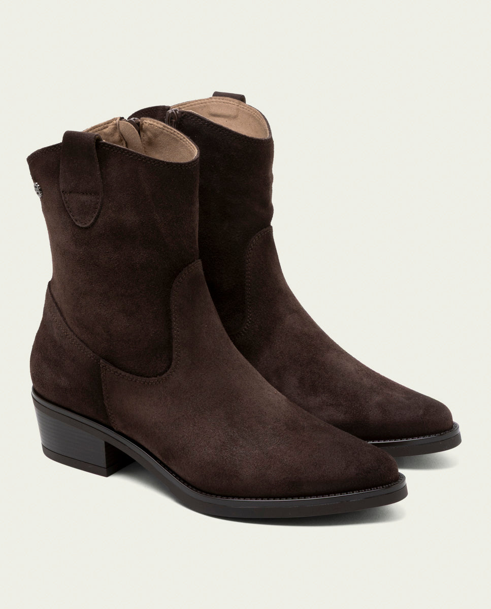 MOCHA MALENA LEATHER ANKLE BOOTS WITH ZIPPER