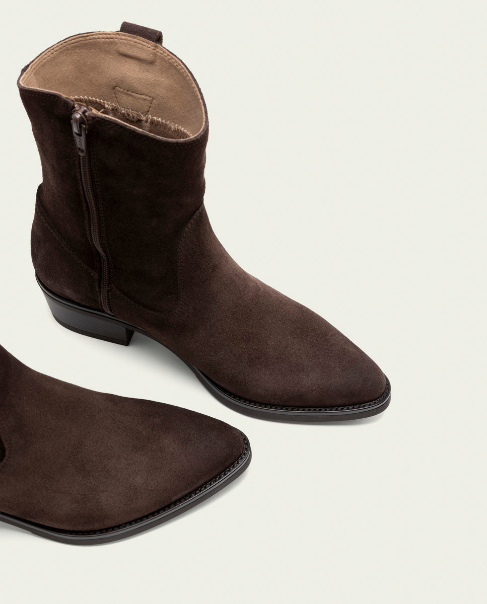 MOCHA MALENA LEATHER ANKLE BOOTS WITH ZIPPER