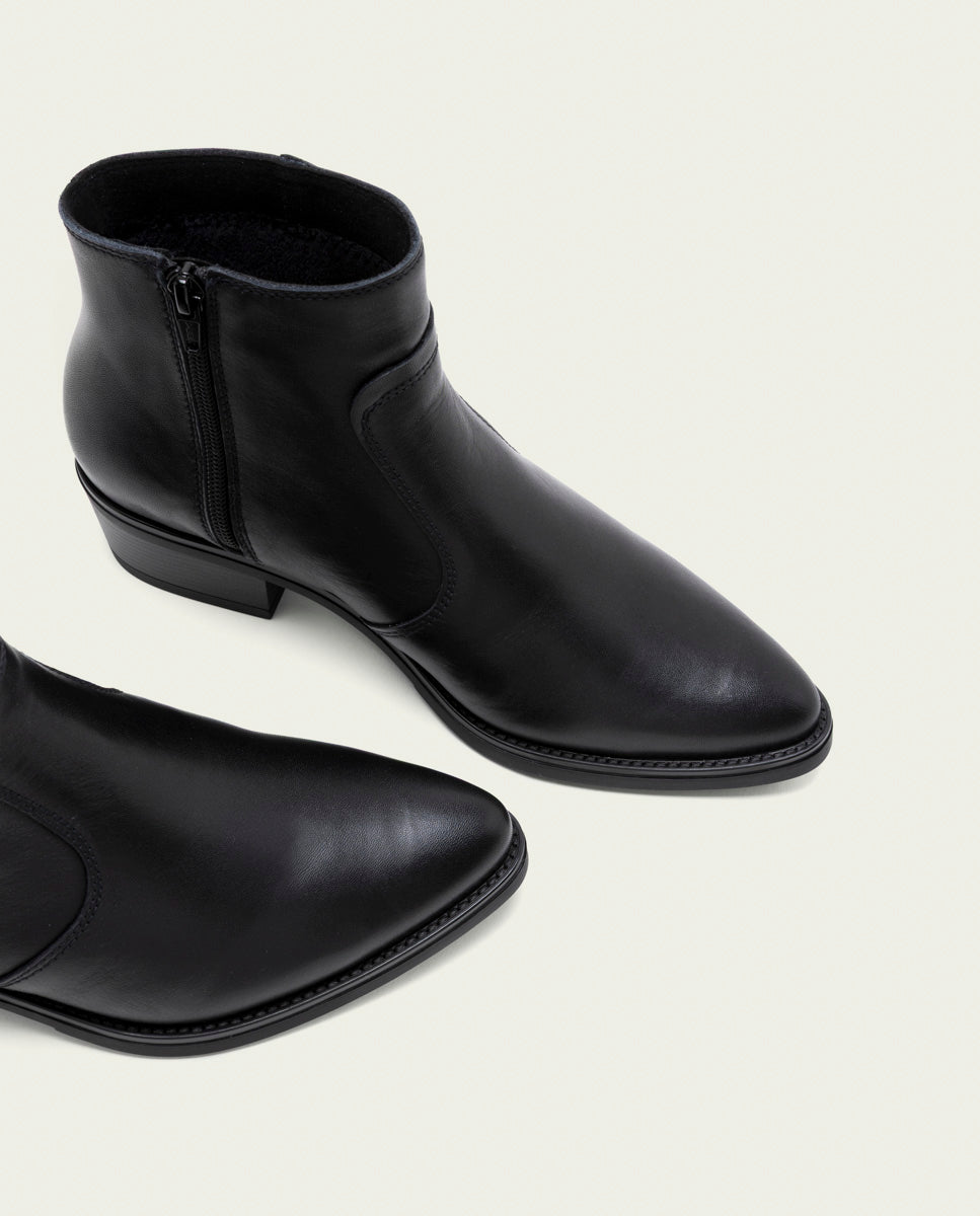 BLACK MIREIA LEATHER ANKLE BOOTS WITH ZIPPER