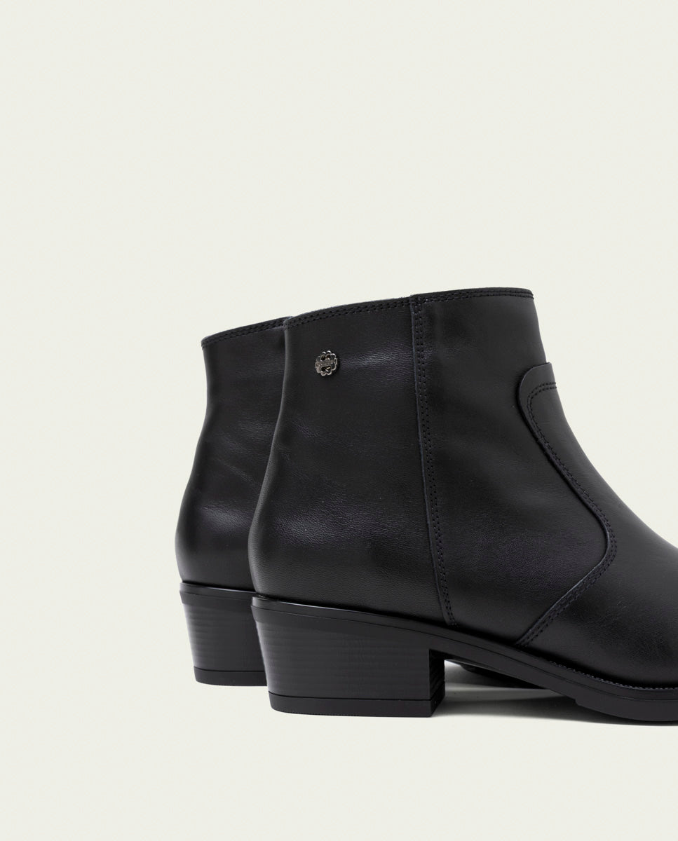 BLACK MIREIA LEATHER ANKLE BOOTS WITH ZIPPER