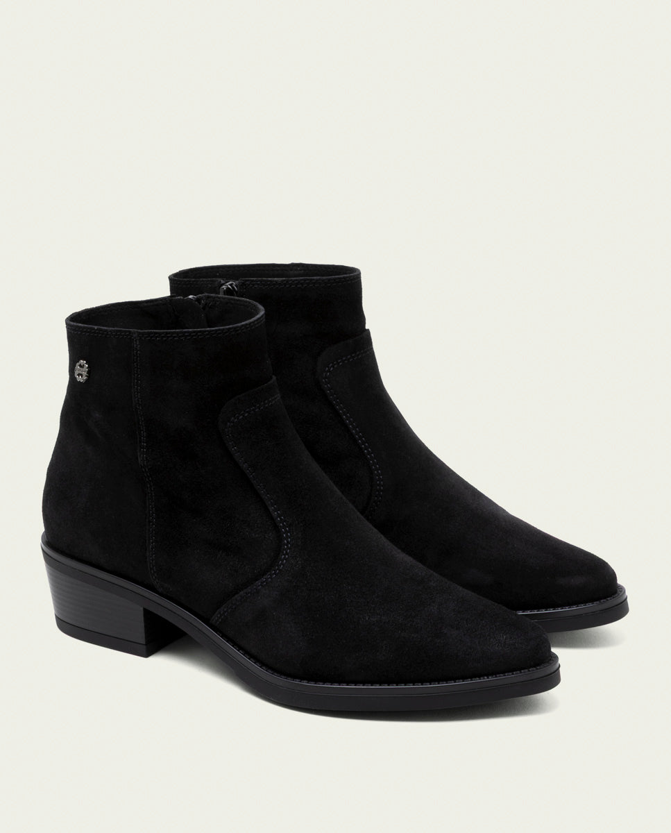 BLACK MARINA LEATHER ANKLE BOOTS WITH ZIPPER