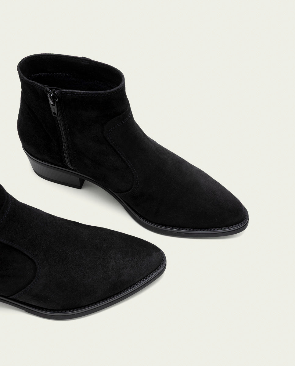BLACK MARINA LEATHER ANKLE BOOTS WITH ZIPPER