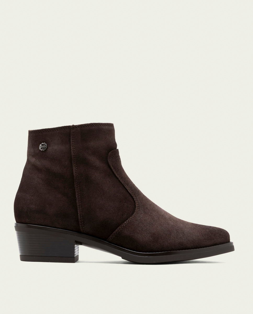 MOCHA MARINA LEATHER ANKLE BOOTS WITH ZIPPER