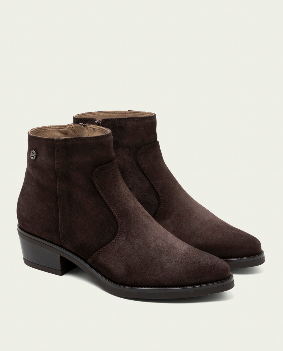 MOCHA MARINA LEATHER ANKLE BOOTS WITH ZIPPER