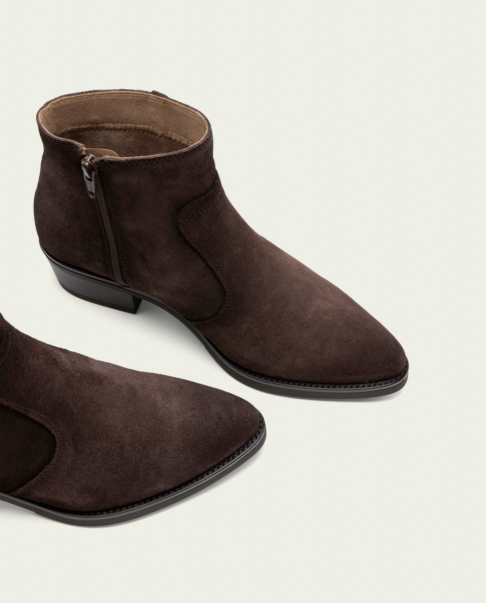 MOCHA MARINA LEATHER ANKLE BOOTS WITH ZIPPER