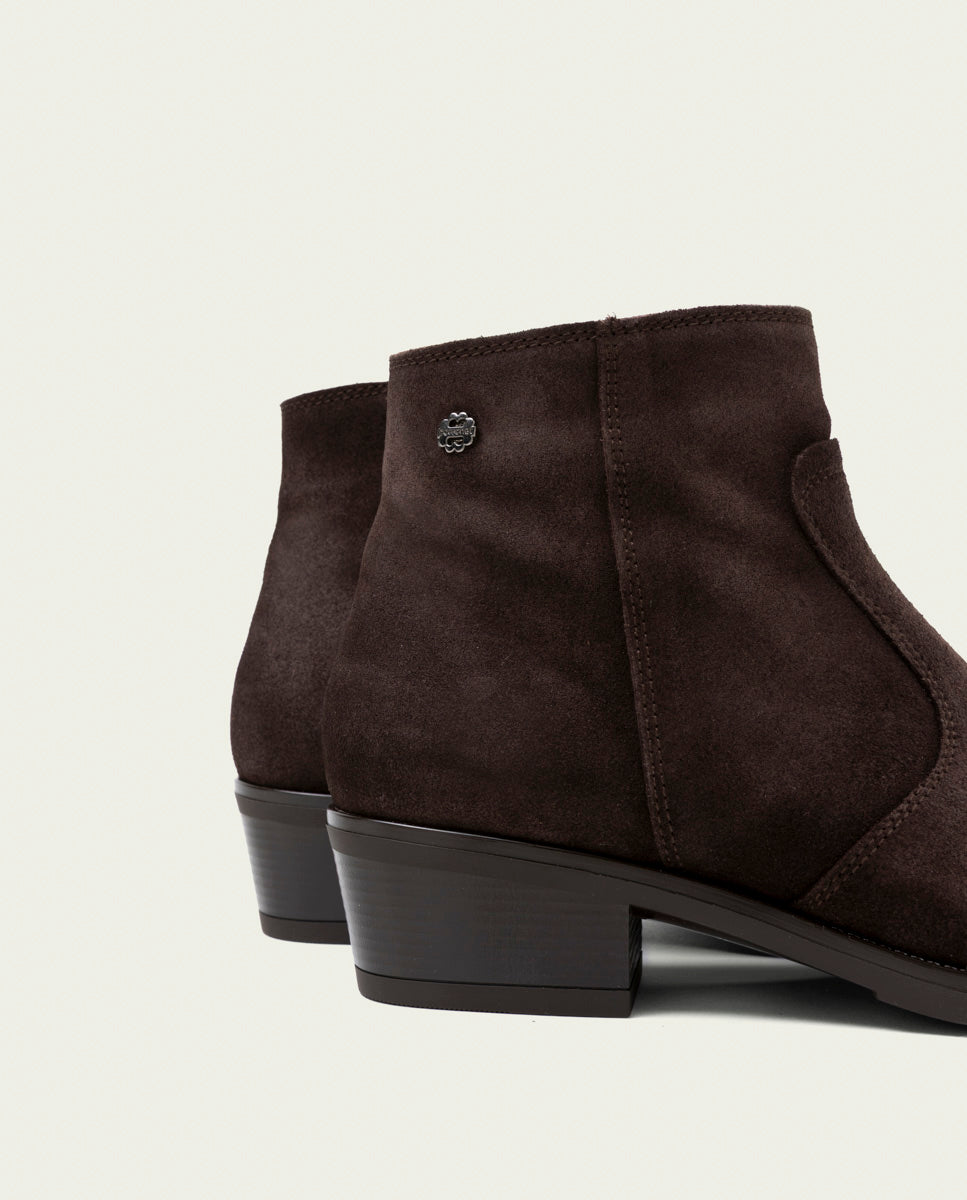 MOCHA MARINA LEATHER ANKLE BOOTS WITH ZIPPER