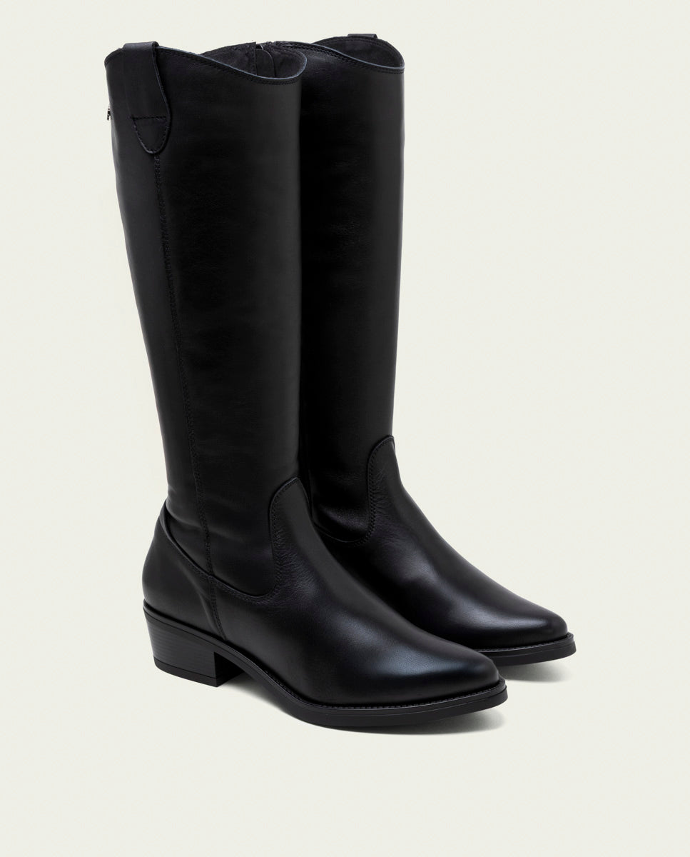 BLACK MÓNICA LEATHER BOOTS WITH ZIPPER