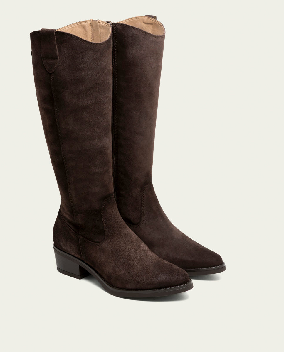 BOTTES EN CUIR AVEC FERMETURE ÉCLAIR MANUELA MOKA