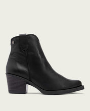BLACK NATALIA LEATHER COWBOY ANKLE BOOTS WITH ZIPPER