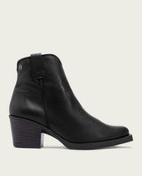 BLACK NATALIA LEATHER COWBOY ANKLE BOOTS WITH ZIPPER