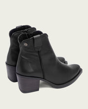 BLACK NATALIA LEATHER COWBOY ANKLE BOOTS WITH ZIPPER
