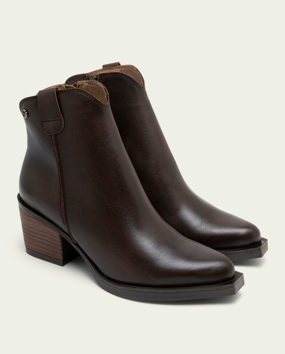 Moka Natalia Leather Cowboy Ankle Boots with Zipper