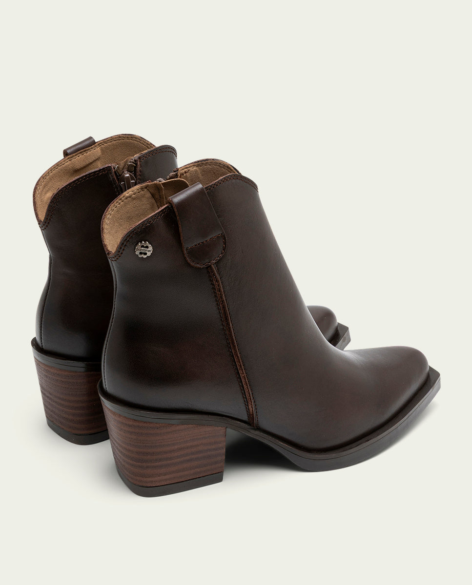 Moka Natalia Leather Cowboy Ankle Boots with Zipper