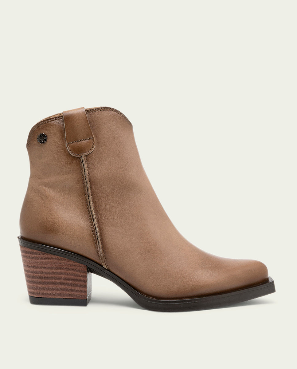 NATALIA TAUPE LEATHER COWBOY ANKLE BOOTS WITH ZIP