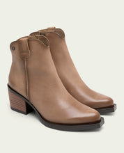 NATALIA TAUPE LEATHER COWBOY ANKLE BOOTS WITH ZIP
