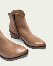 NATALIA TAUPE LEATHER COWBOY ANKLE BOOTS WITH ZIP