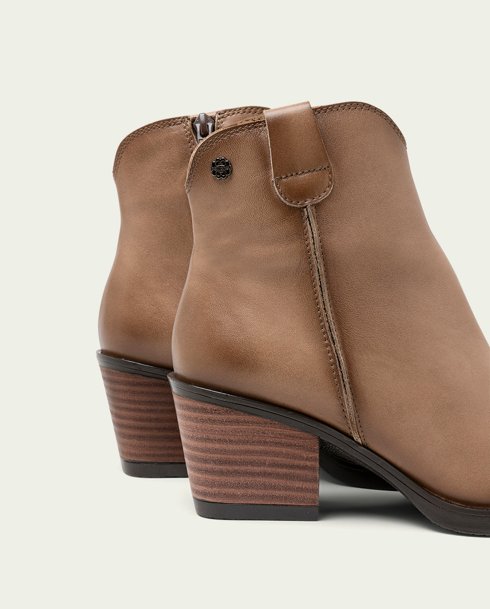 NATALIA TAUPE LEATHER COWBOY ANKLE BOOTS WITH ZIP