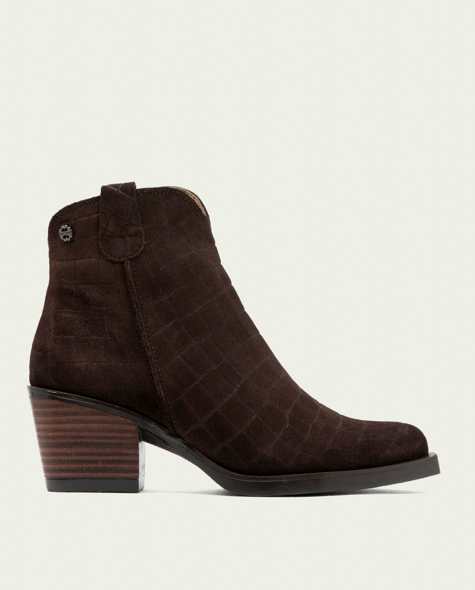 Moka Noelia Leather Cowboy Ankle Boots with Zipper