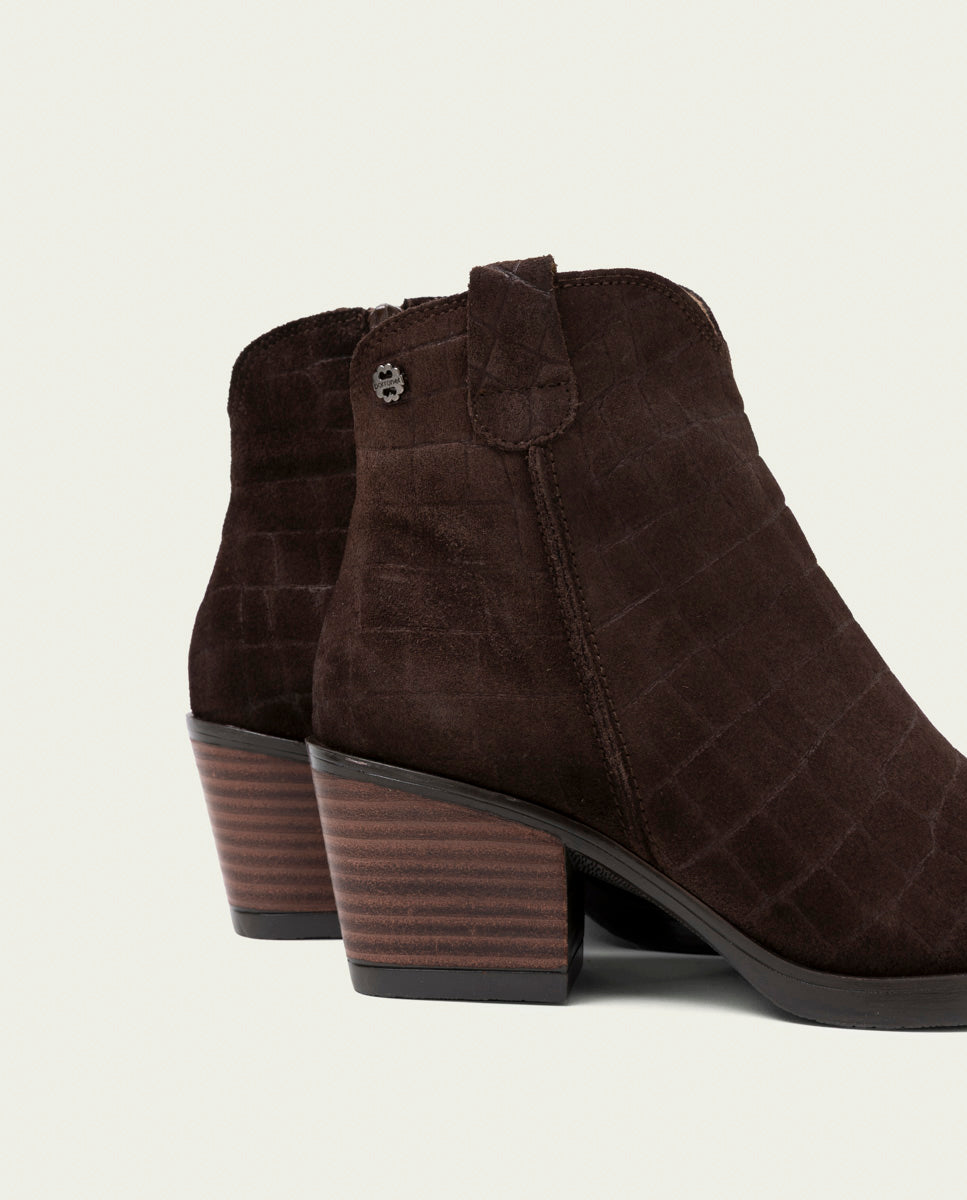 Moka Noelia Leather Cowboy Ankle Boots with Zipper