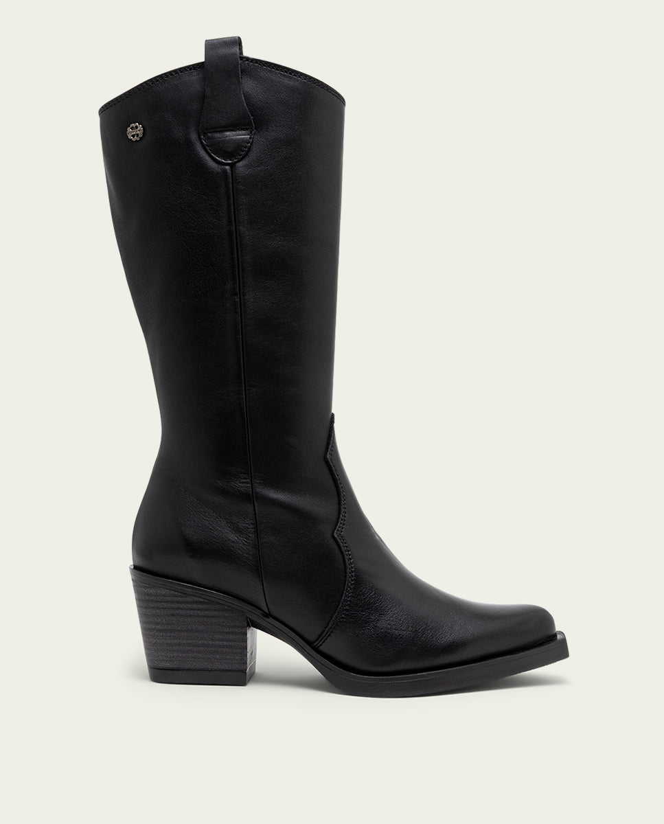 Black Nerea Leather Cowboy Boots with Zipper