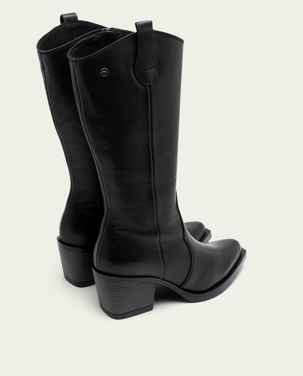 Black Nerea Leather Cowboy Boots with Zipper