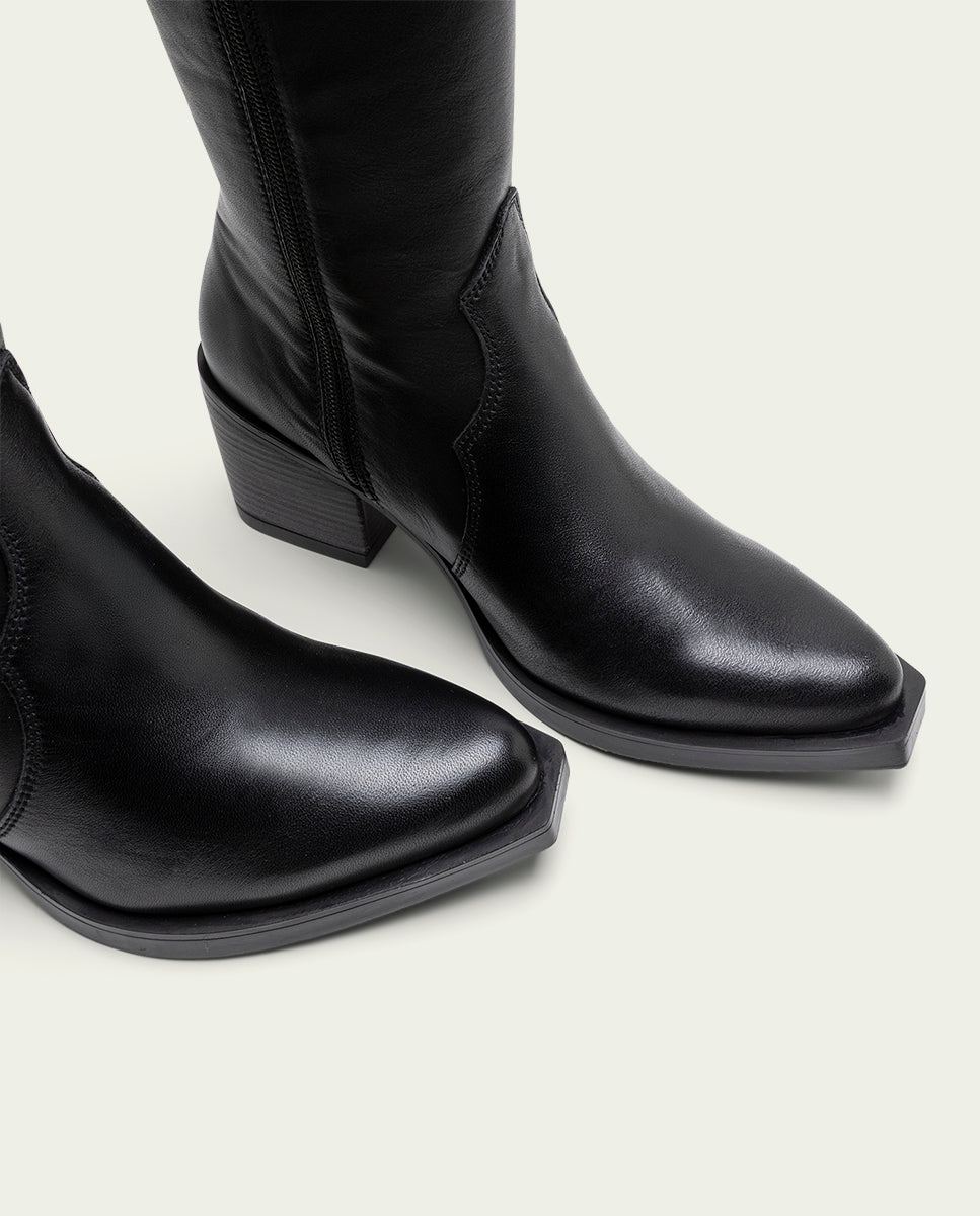 Black Nerea Leather Cowboy Boots with Zipper