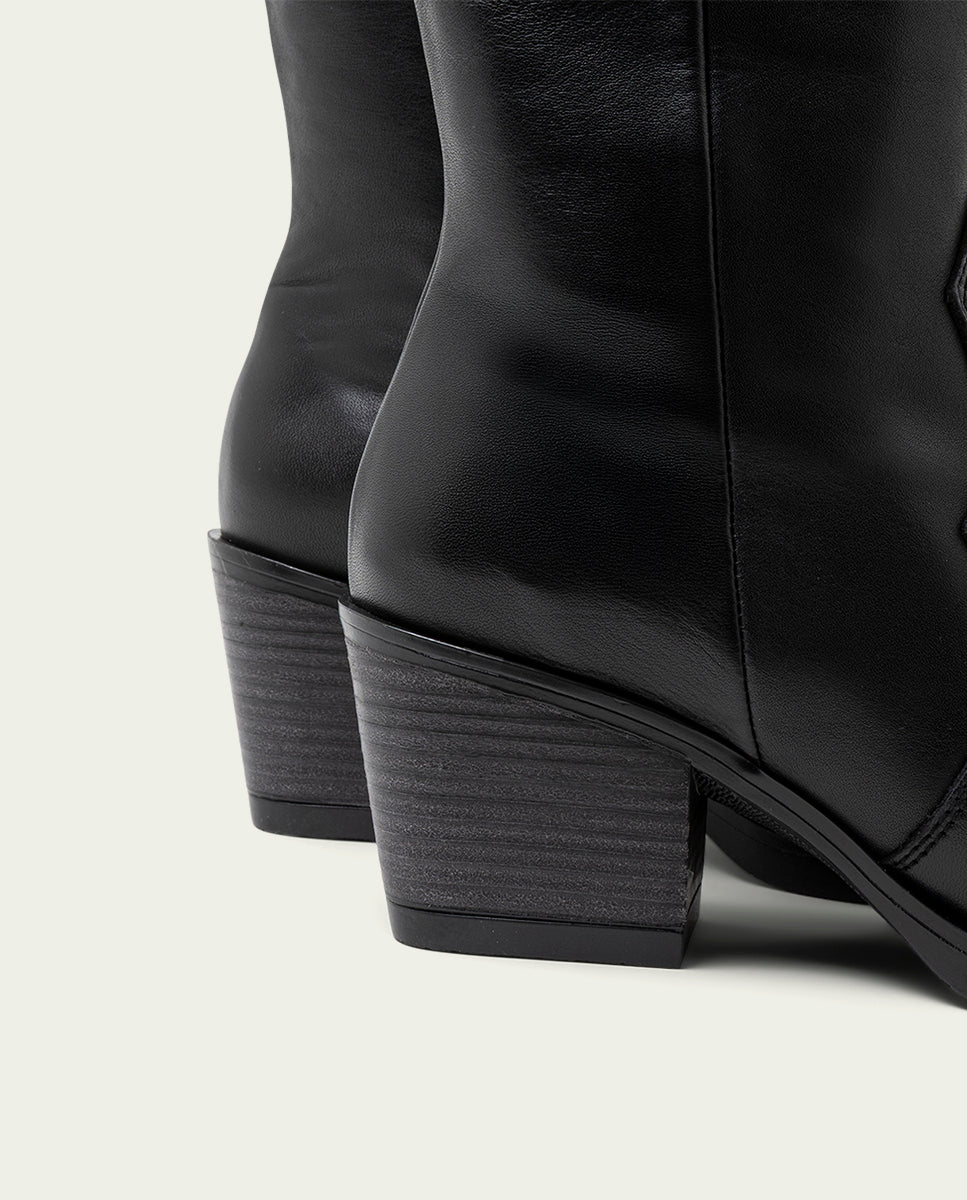 Black Nerea Leather Cowboy Boots with Zipper