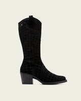 Black Nuria Leather Cowboy Boots with Zipper