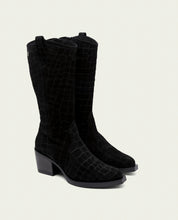 Black Nuria Leather Cowboy Boots with Zipper