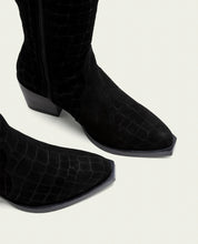 Black Nuria Leather Cowboy Boots with Zipper