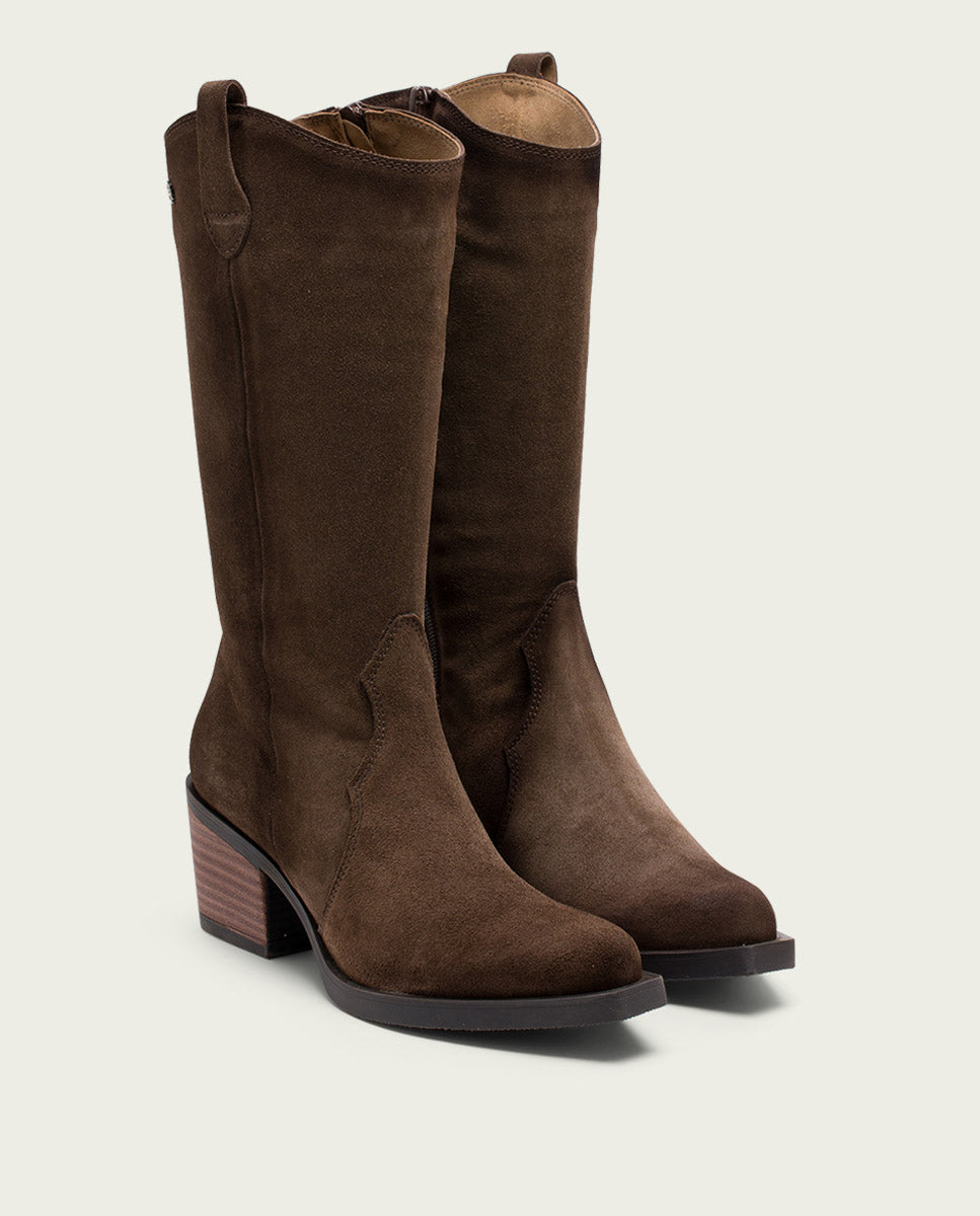 Moka Nora Leather Cowboy Boots with Zipper