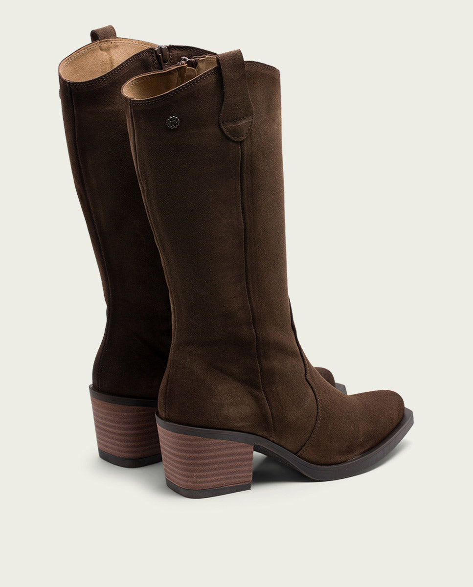 Moka Nora Leather Cowboy Boots with Zipper