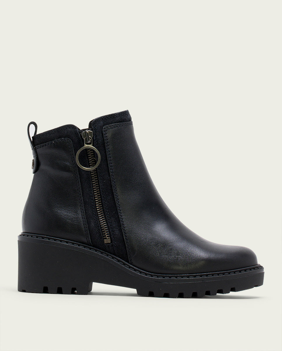 BLACK PAZ LEATHER ZIPPER ANKLE BOOTS