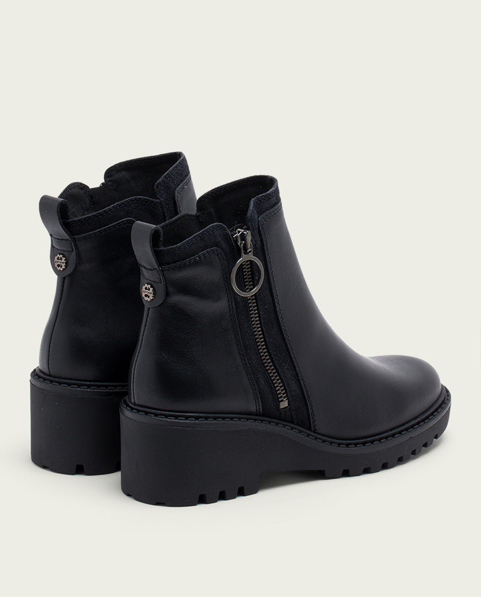 BLACK PAZ LEATHER ZIPPER ANKLE BOOTS