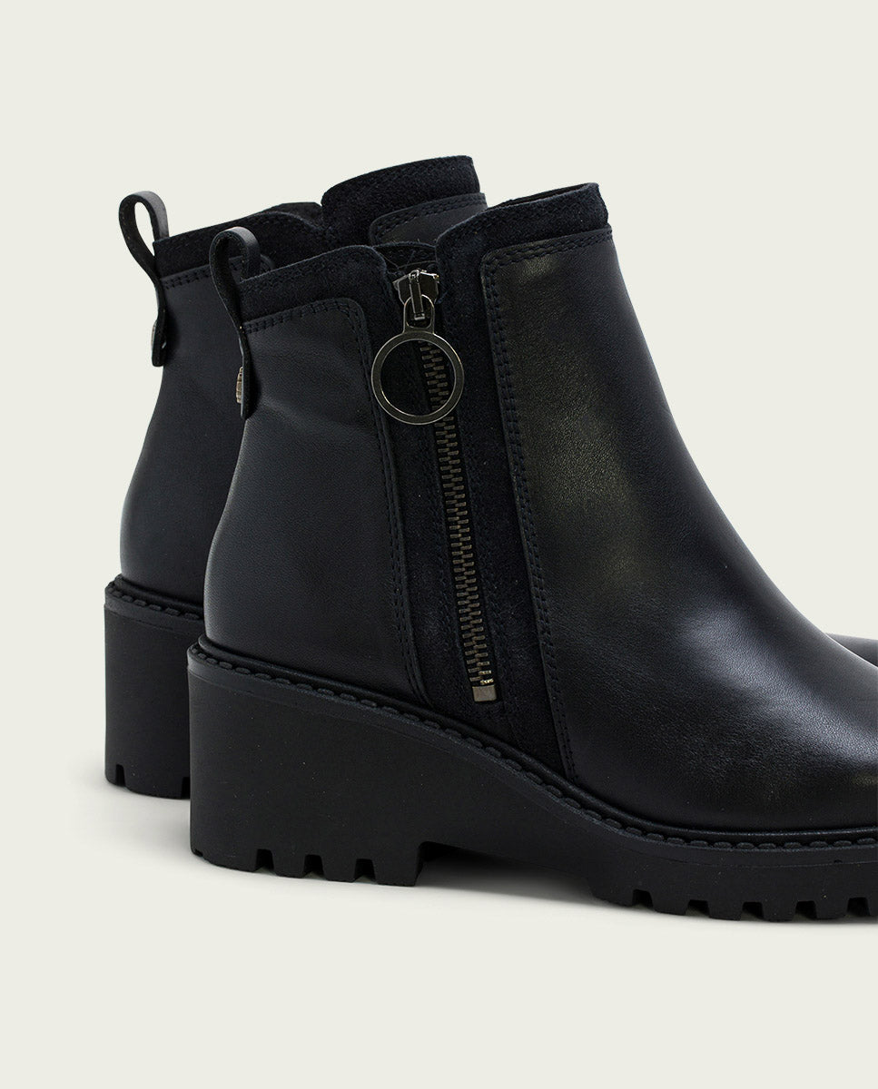 BLACK PAZ LEATHER ZIPPER ANKLE BOOTS