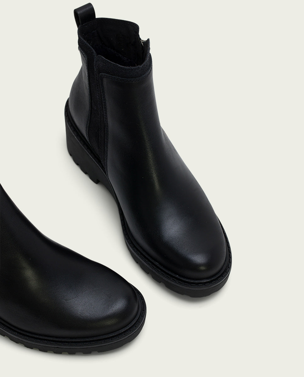 BLACK PAZ LEATHER ZIPPER ANKLE BOOTS