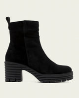 BLACK SALMA LEATHER HEEL ZIPPER ANKLE BOOTS