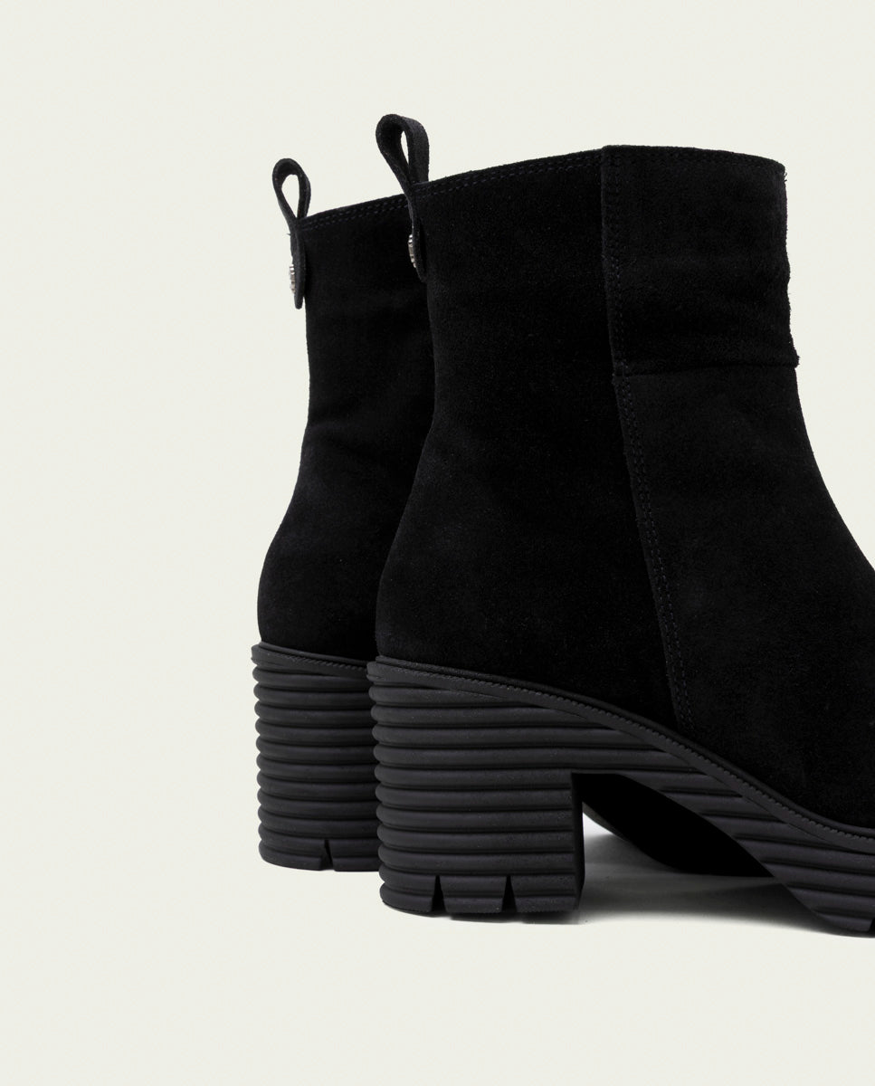 BLACK SALMA LEATHER HEEL ZIPPER ANKLE BOOTS