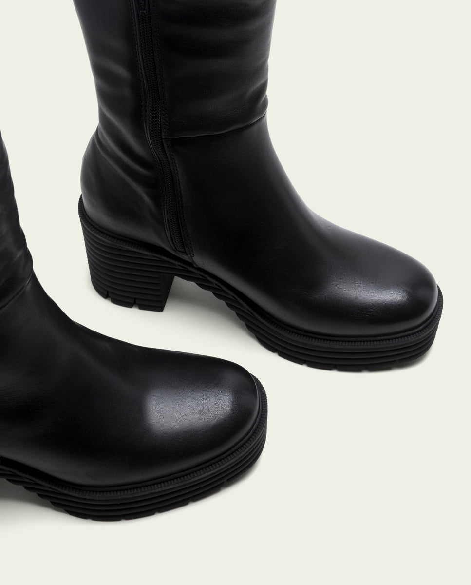 BLACK SONIA LEATHER ZIPPER BOOTS