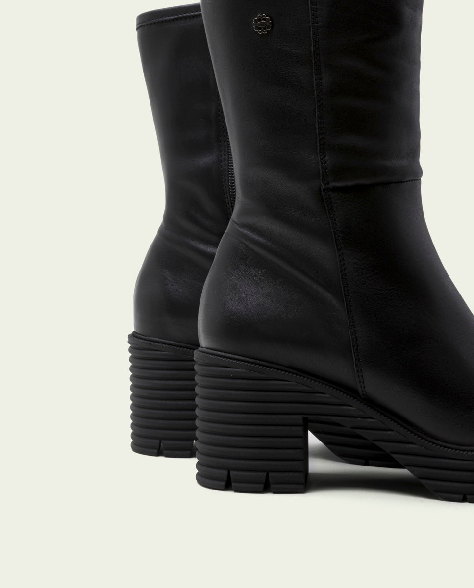 BLACK SONIA LEATHER ZIPPER BOOTS