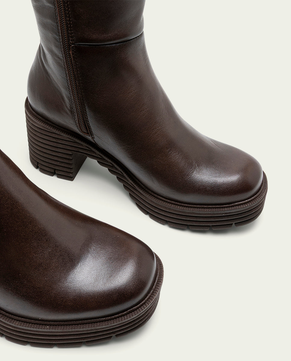 MOKA SONIA LEATHER ZIPPER BOOTS